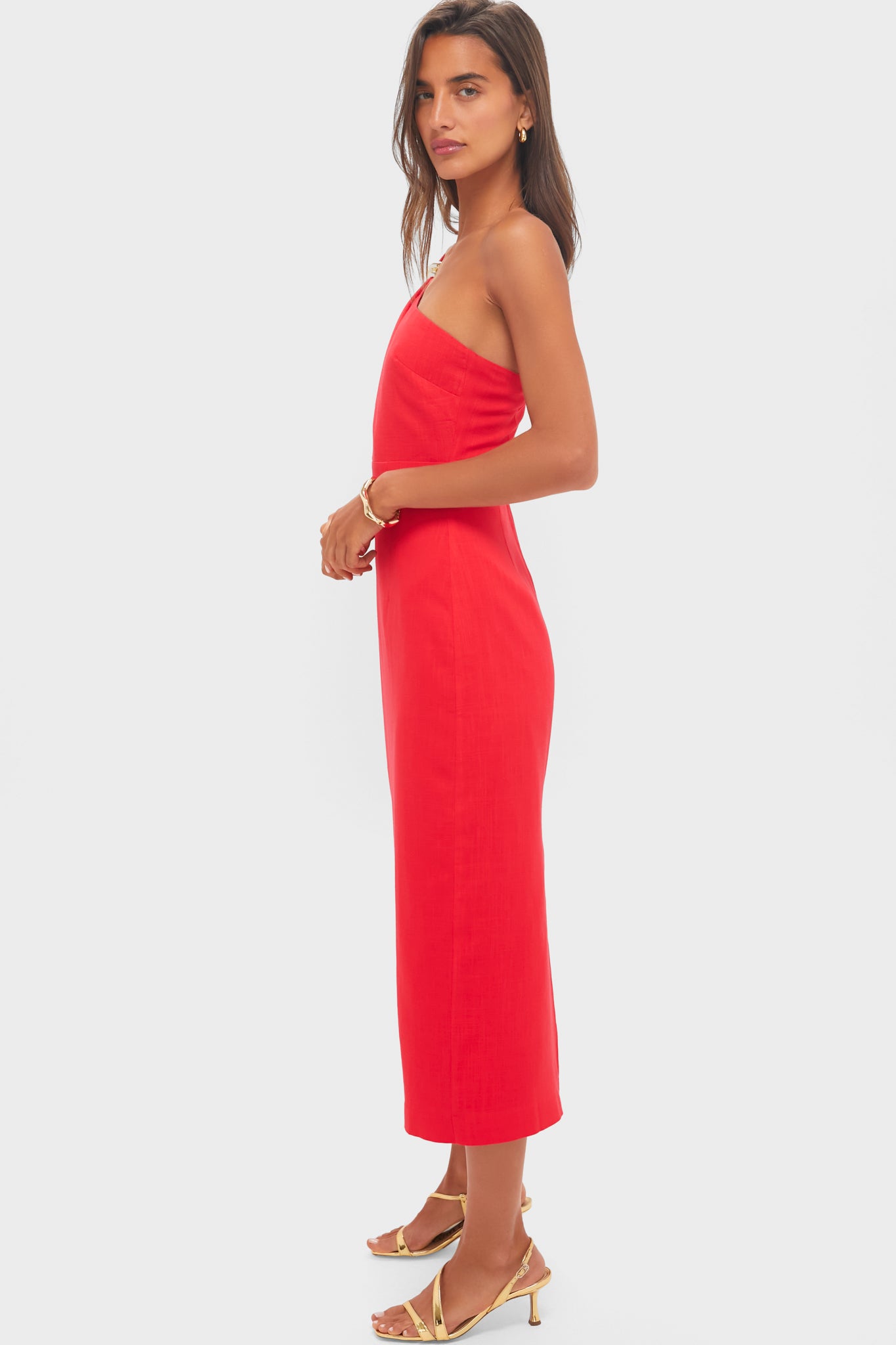 Red Linen Dominica Midi Dress