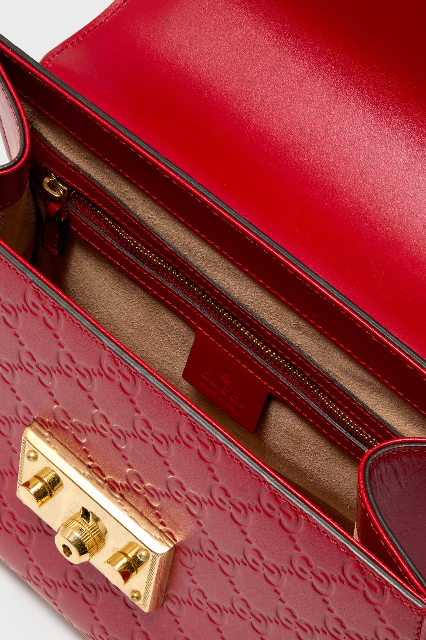 Gucci Red Padlock Guccissima Top Handle Bag
