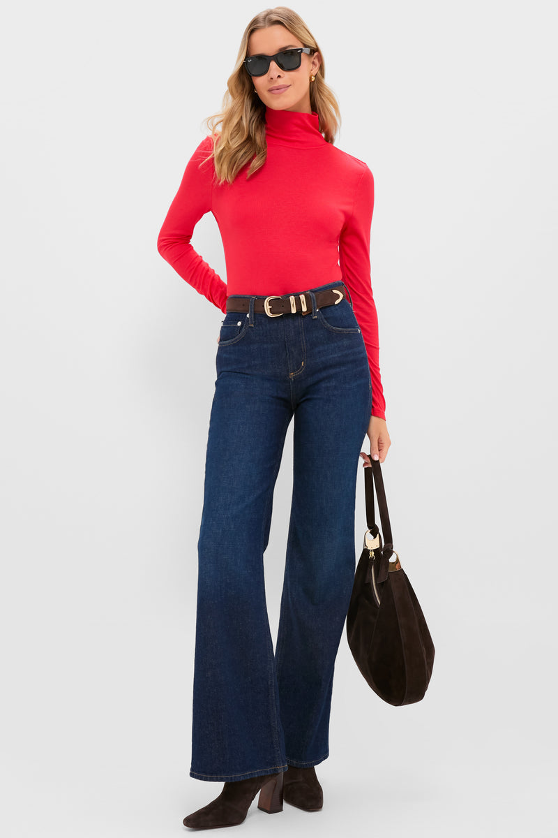 Red Lightweight Ribbed Topanga Turtleneck