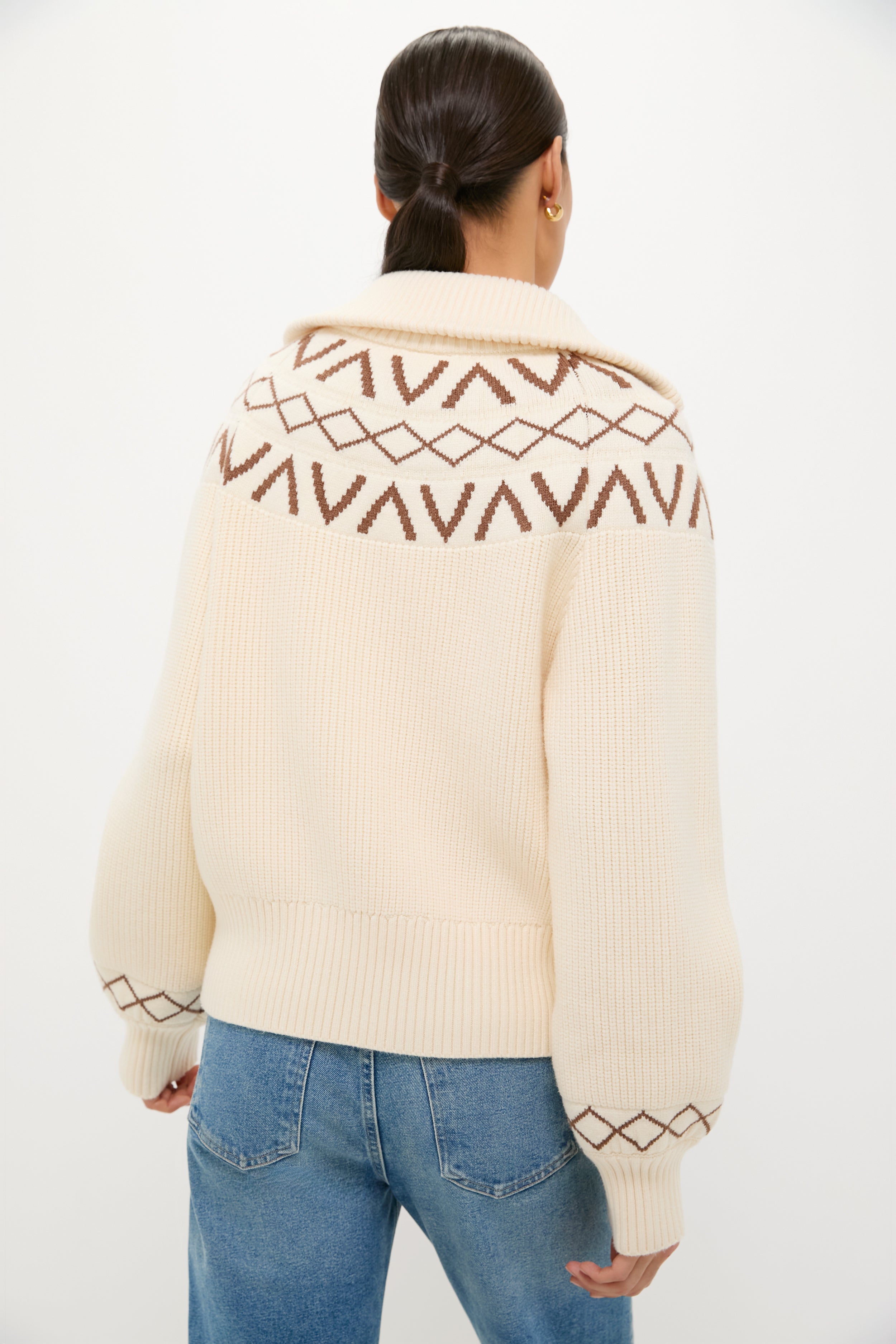 Whitecap Grey Sigrid Fairisle Half Zip Knit
