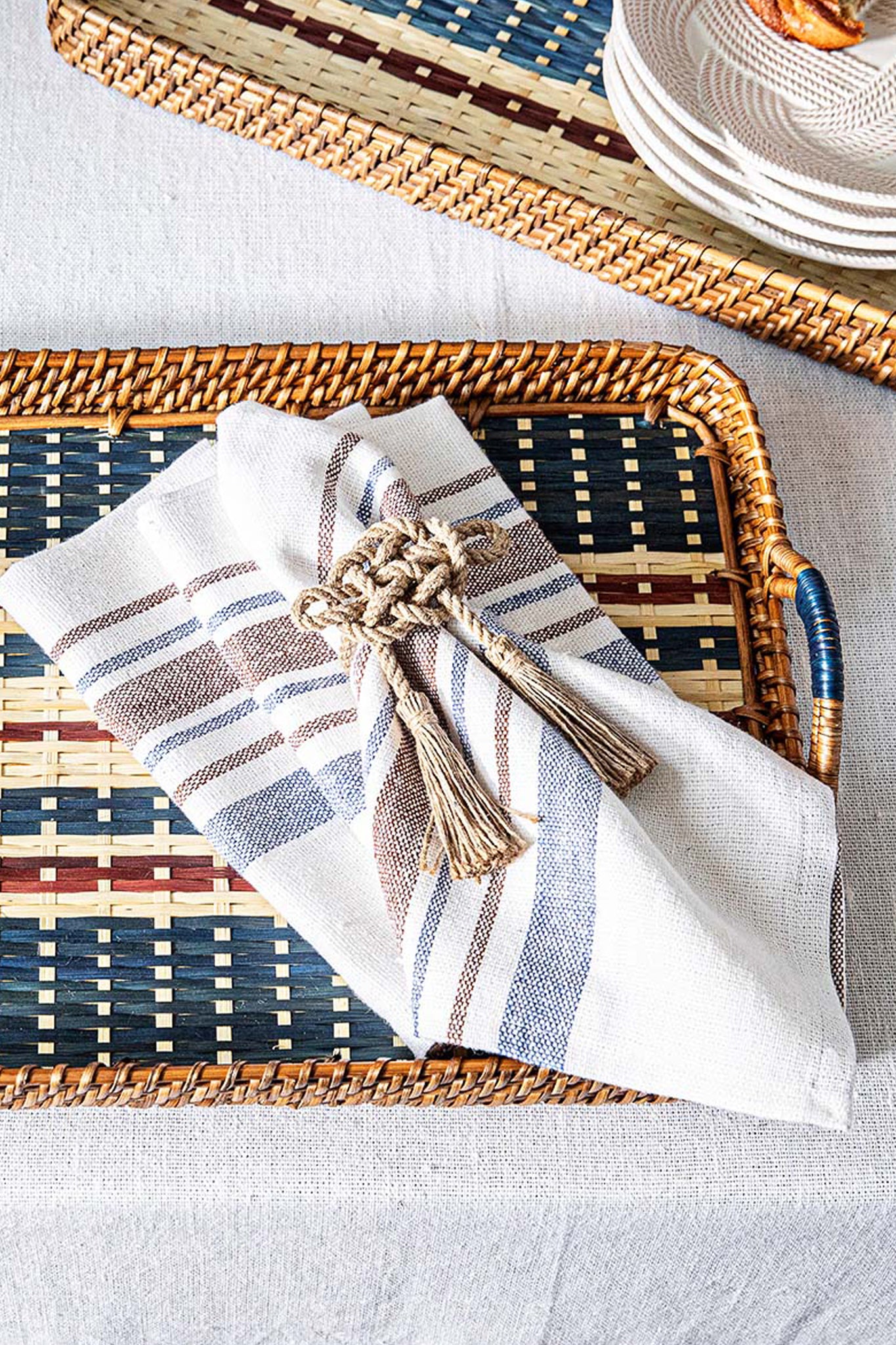 Navy Danish Stripe 18 Tray showcases a classic, high-end design with effortless Scandinavian style, perfect for fun gatherings or breakfast in bed.