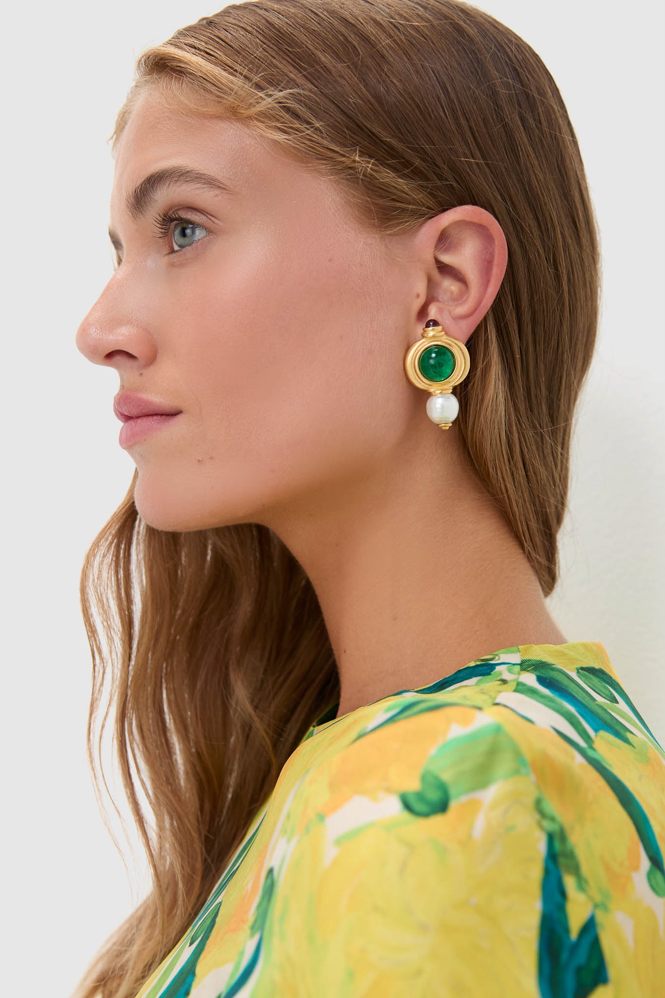 Emerald and Gold Pearl Earrings