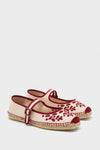 Ivory and Red Mary Jane Flora Broderie Espadrilles