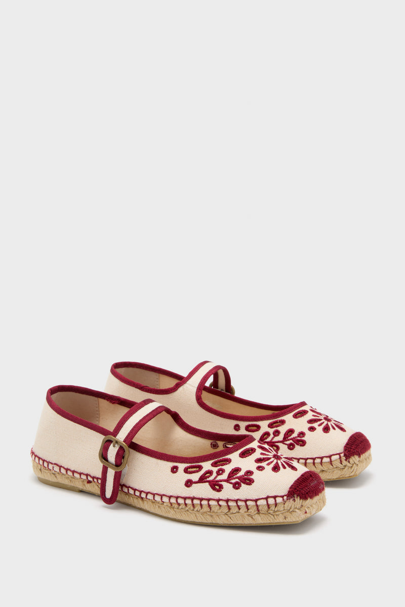 Ivory and Red Mary Jane Flora Broderie Espadrilles