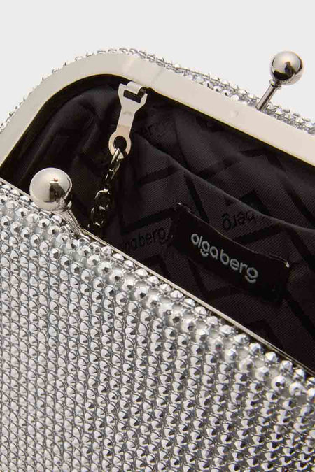 Silver Ela Crystal Mesh Clutch