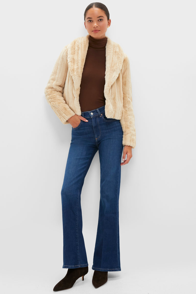 Latte Striped Fur Davy Crop Jacket