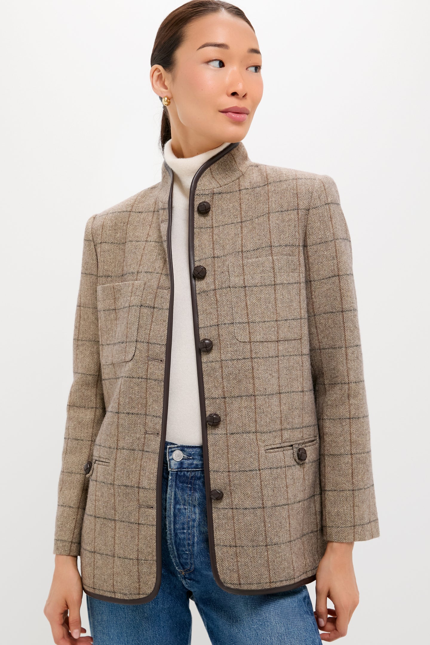 Brown Check Plaid Wool Dalton Jacket
