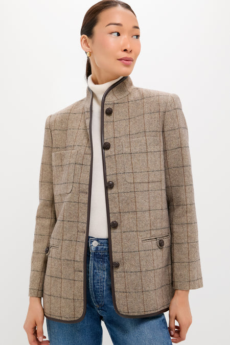 Brown Check Plaid Wool Dalton Jacket