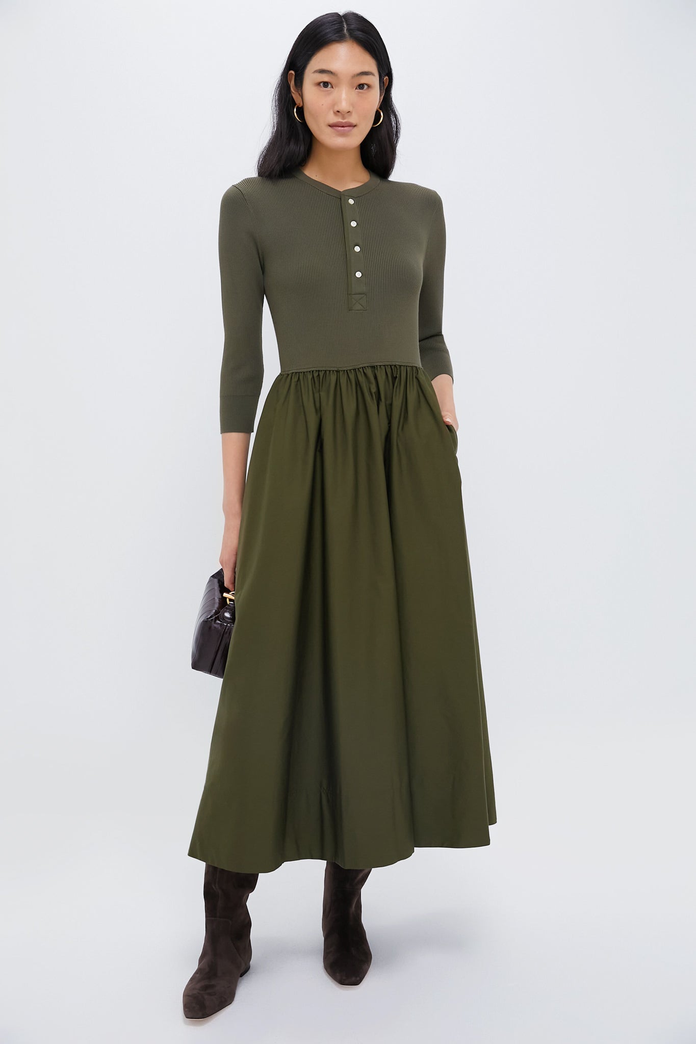 Canopy Olive Henley Long Sleeve Day Dress Polo Ralph Lauren