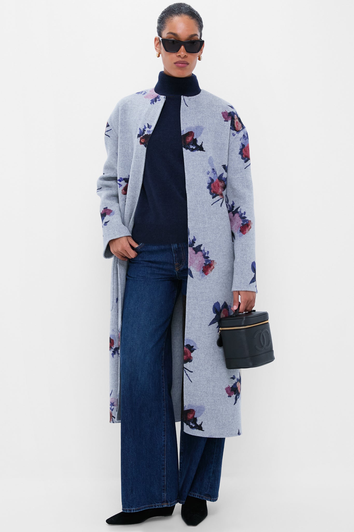 Painted Rose Grey Melange Oversize Belted Coat | ERDEM