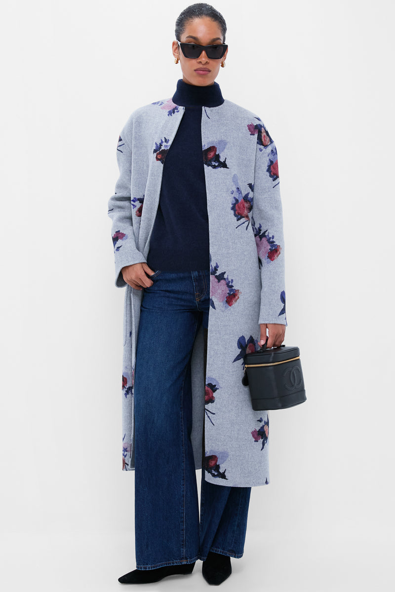 Painted Rose Grey Melange Oversize Belted Coat