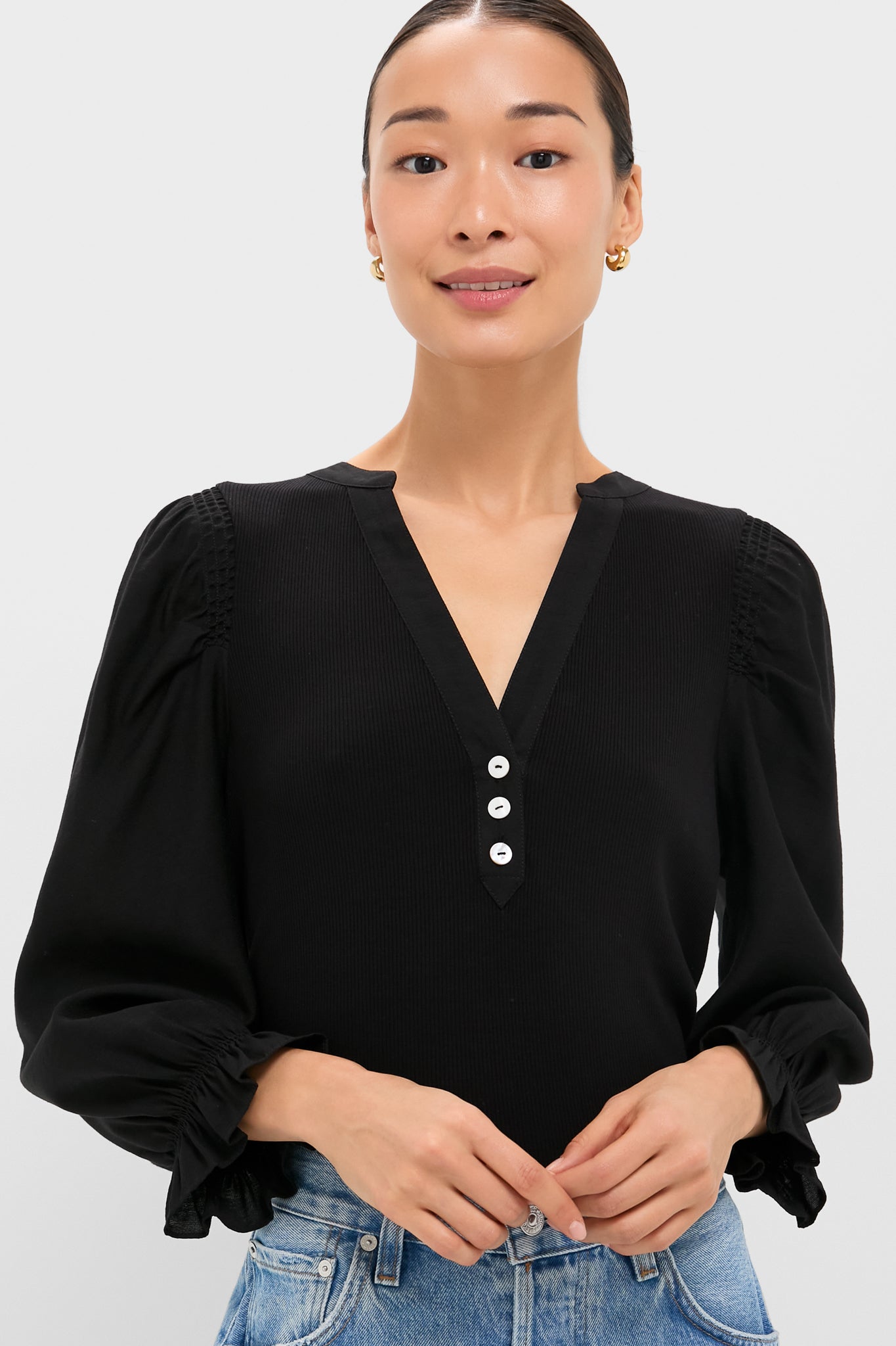 Black Long Sleeve Livia Puff Sleeve Top