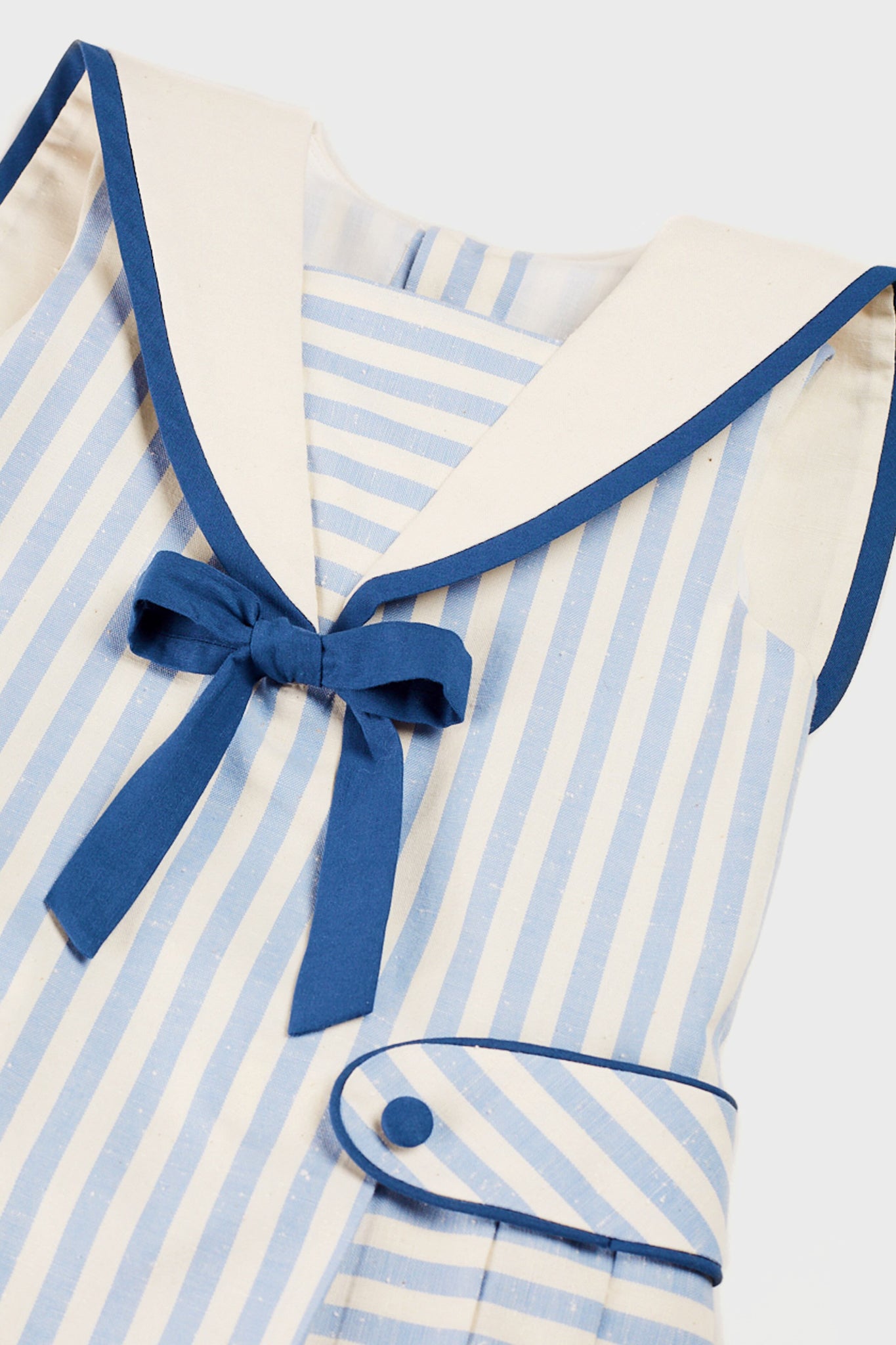 Regency Striped Mariner Collar Pleated Sleeveless Dress in Blue