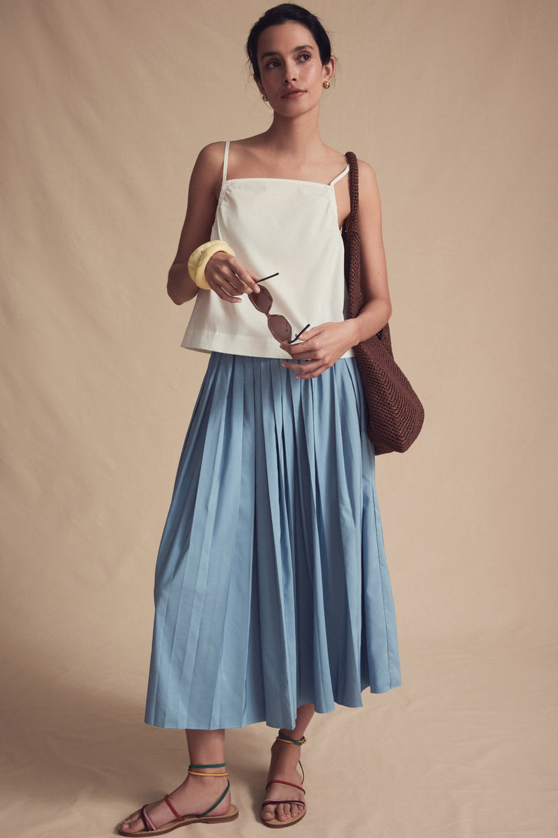Blue Fog Pleated Dixon Midi Skirt