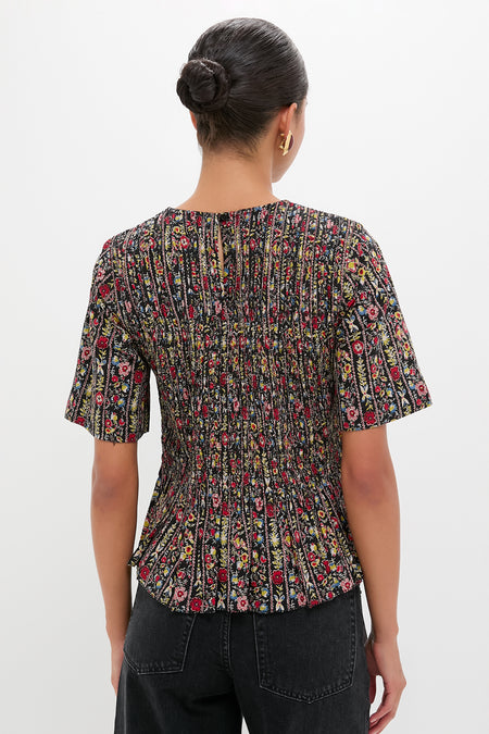 Garland Print Smocked Flounce Top