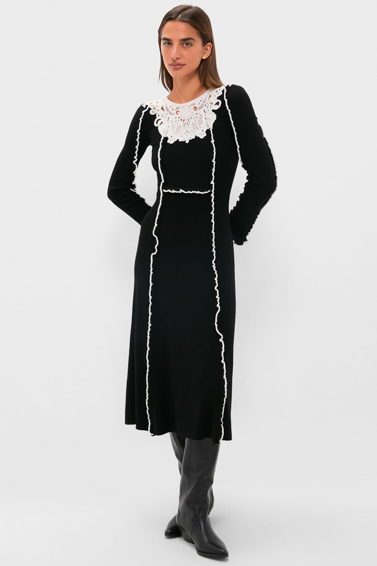 Black Vania Lace Long Sleeve Midi Knit Dress | Sea New York