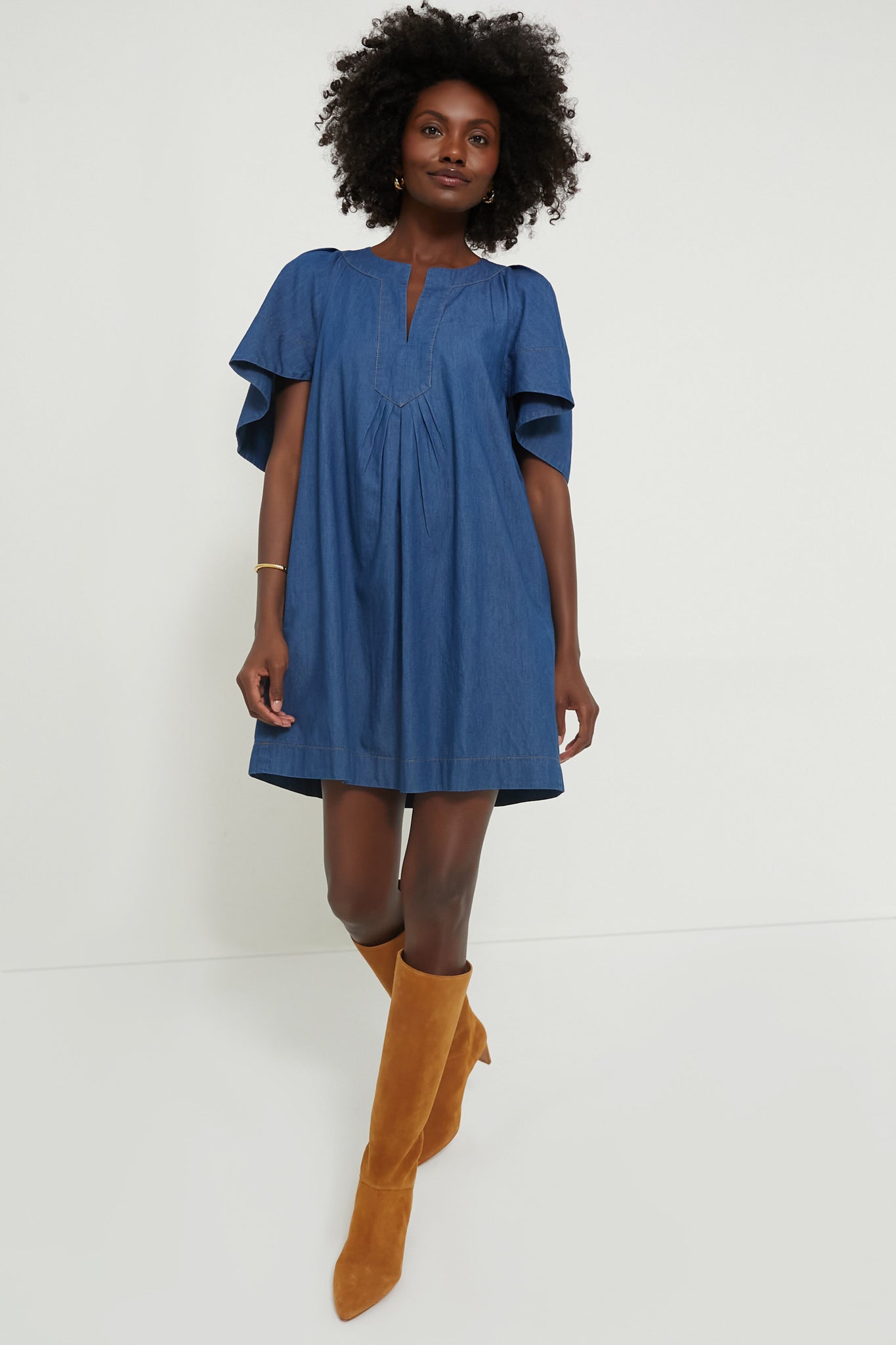 white christmas dresses Denim Finley Flutter Sleeve Dress