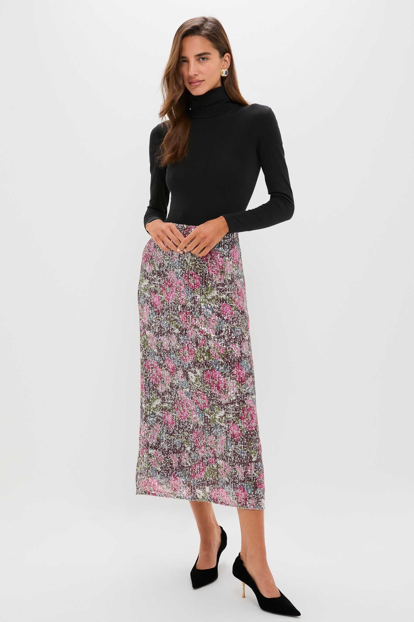 スカート overdue flair 25FW /FLOWER SEQUIN SKIRT Floral Sequin McKey Midi Skirt | Tuckernuck