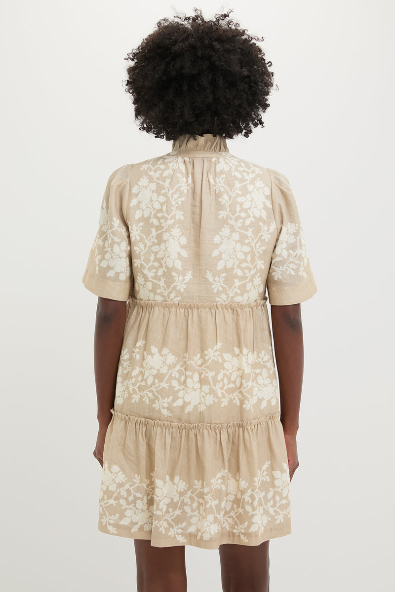 Sand Floral Stripe Crawford Dress