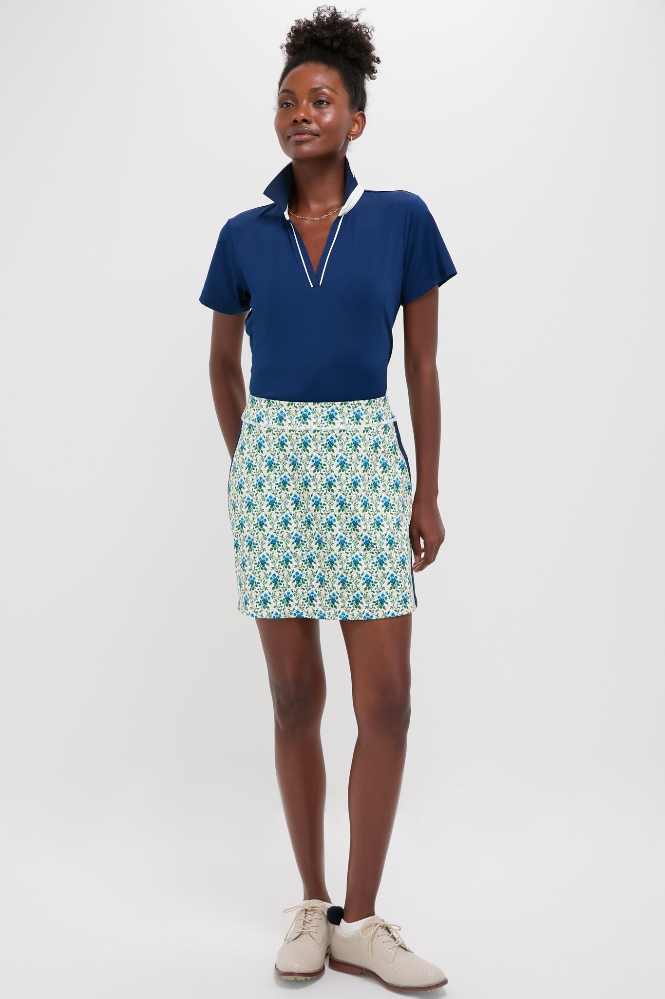 Navy and White Short Sleeve Performance Jersey Caroline Polo