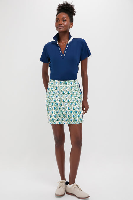 Navy and White Short Sleeve Performance Jersey Caroline Polo