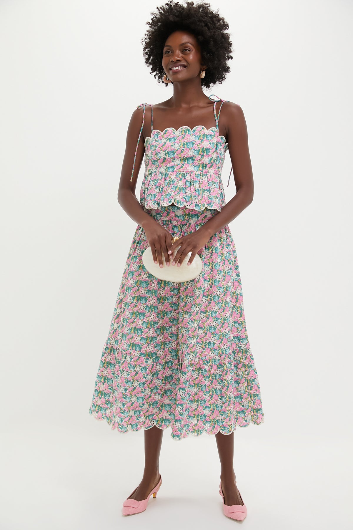 Pink Multi Floral Scalloped Eyelet Calla Top
