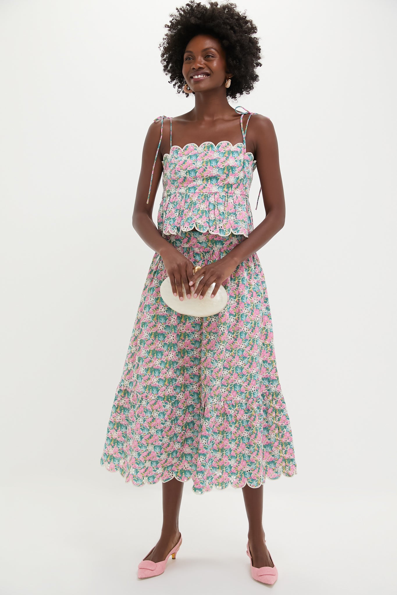 Pink Multi Floral Scalloped Eyelet Calla Top