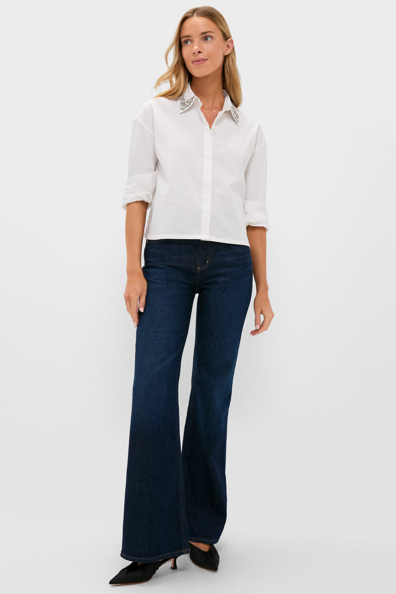 White Embellished Cropped Jasper Button Down