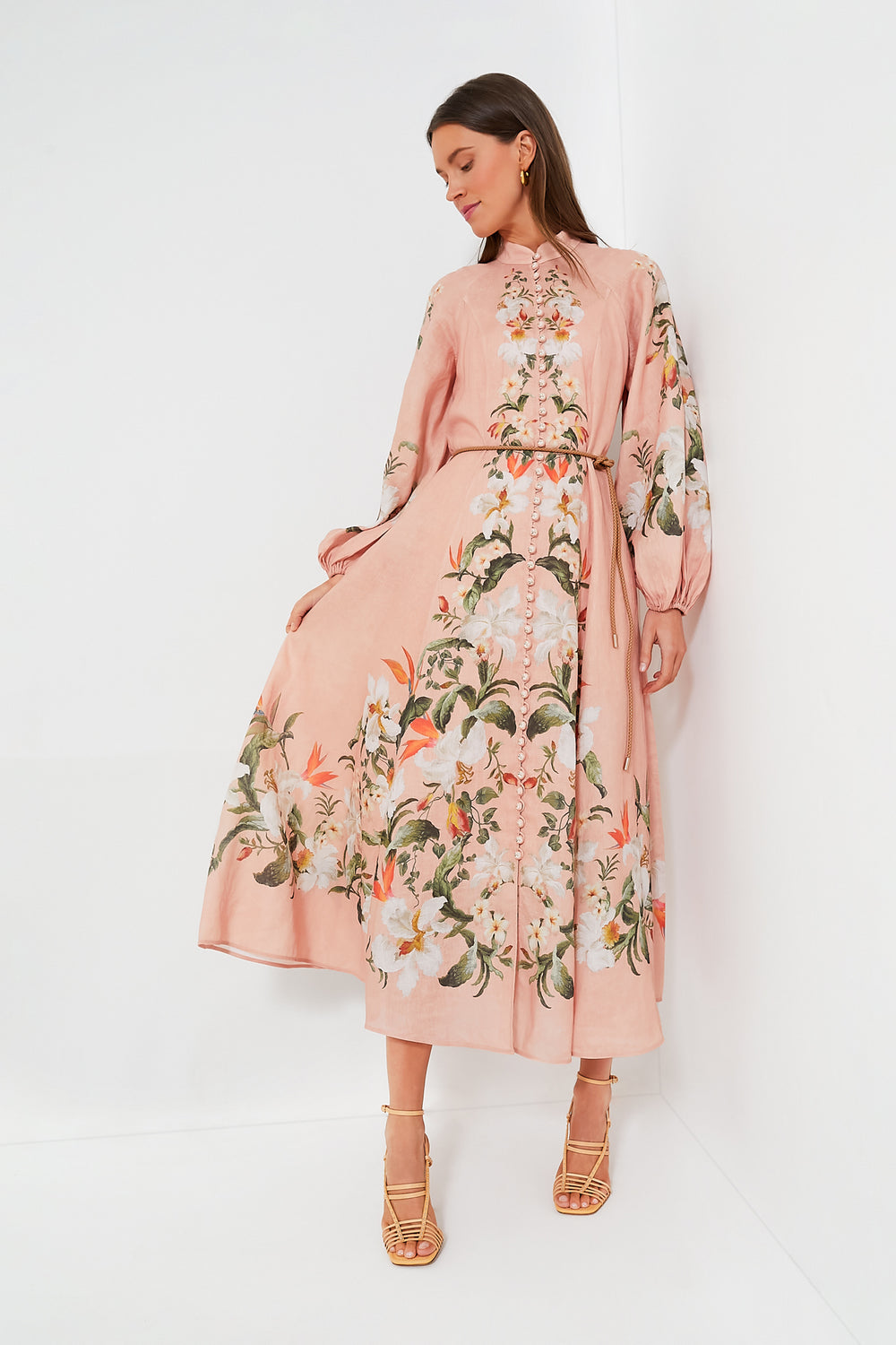 knee length dresses for ladies Pink Palm Lexi Billow Long Dress