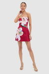 Burgundy Lily Print Rosario Applique Floral Bustier Mini Dress