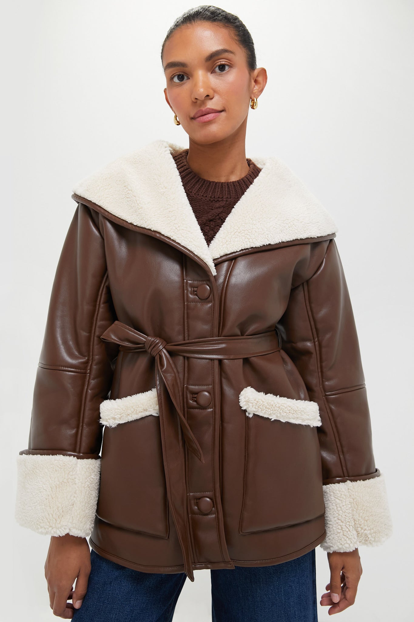 Tan leather jacket 2024 with fur inside