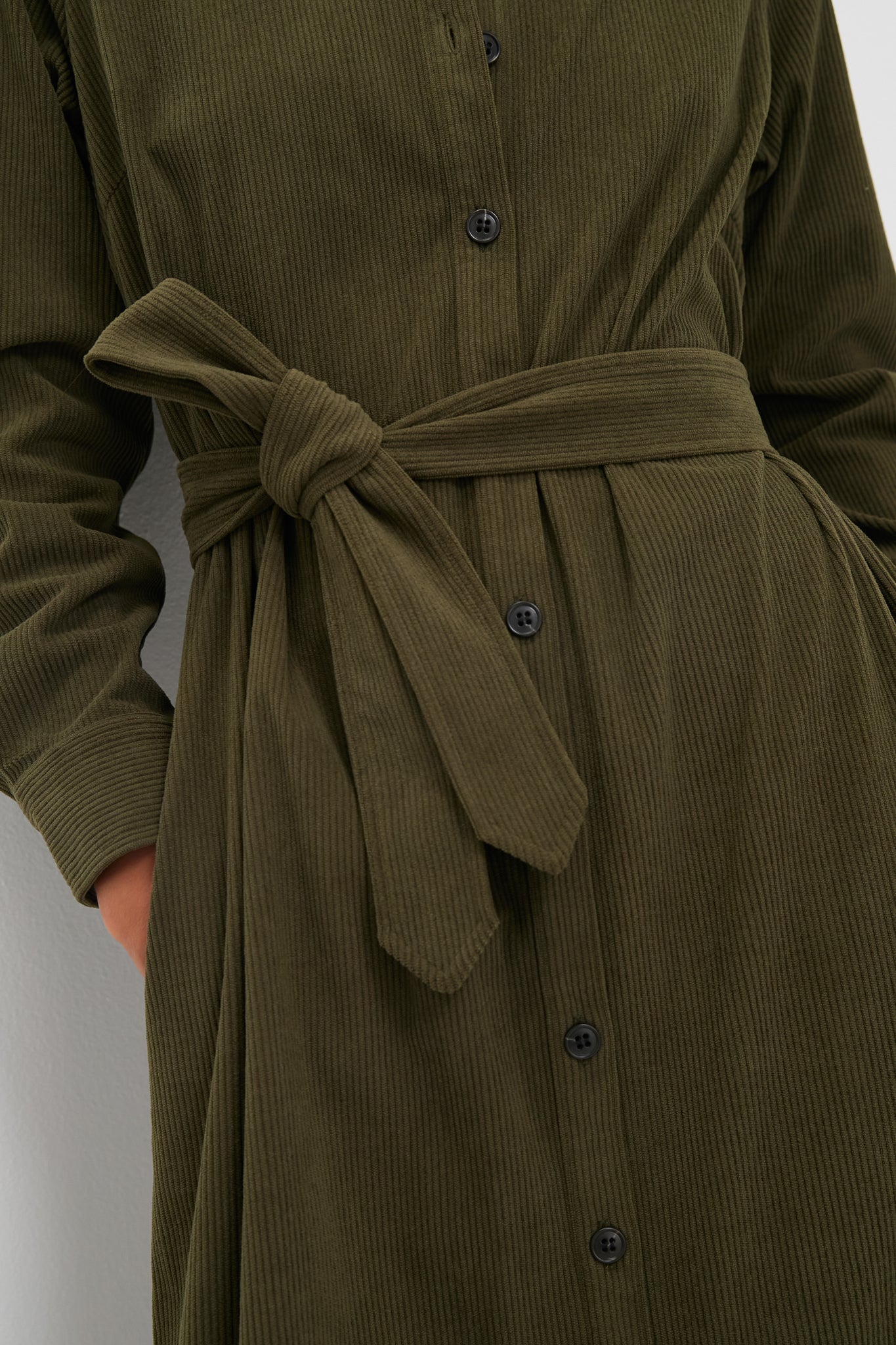 Olive Wide Wale Corduroy Tara Shirt Dress