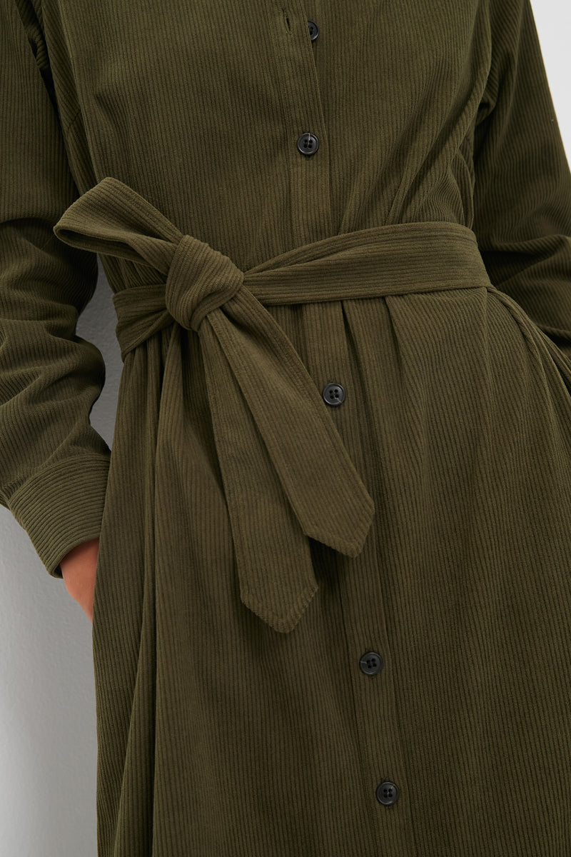 Olive Wide Wale Corduroy Tara Shirt Dress