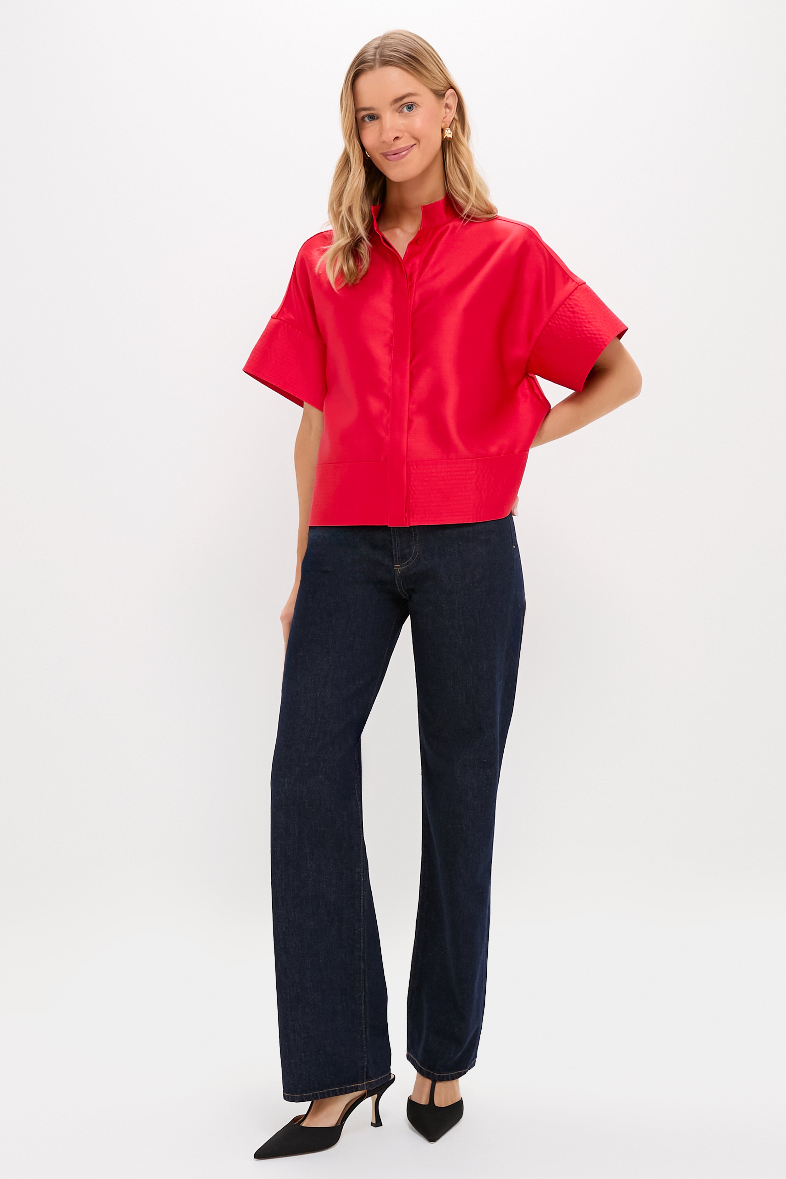 Red Dupioni Trapunto Stitch Sofia Shirt | Tuckernuck