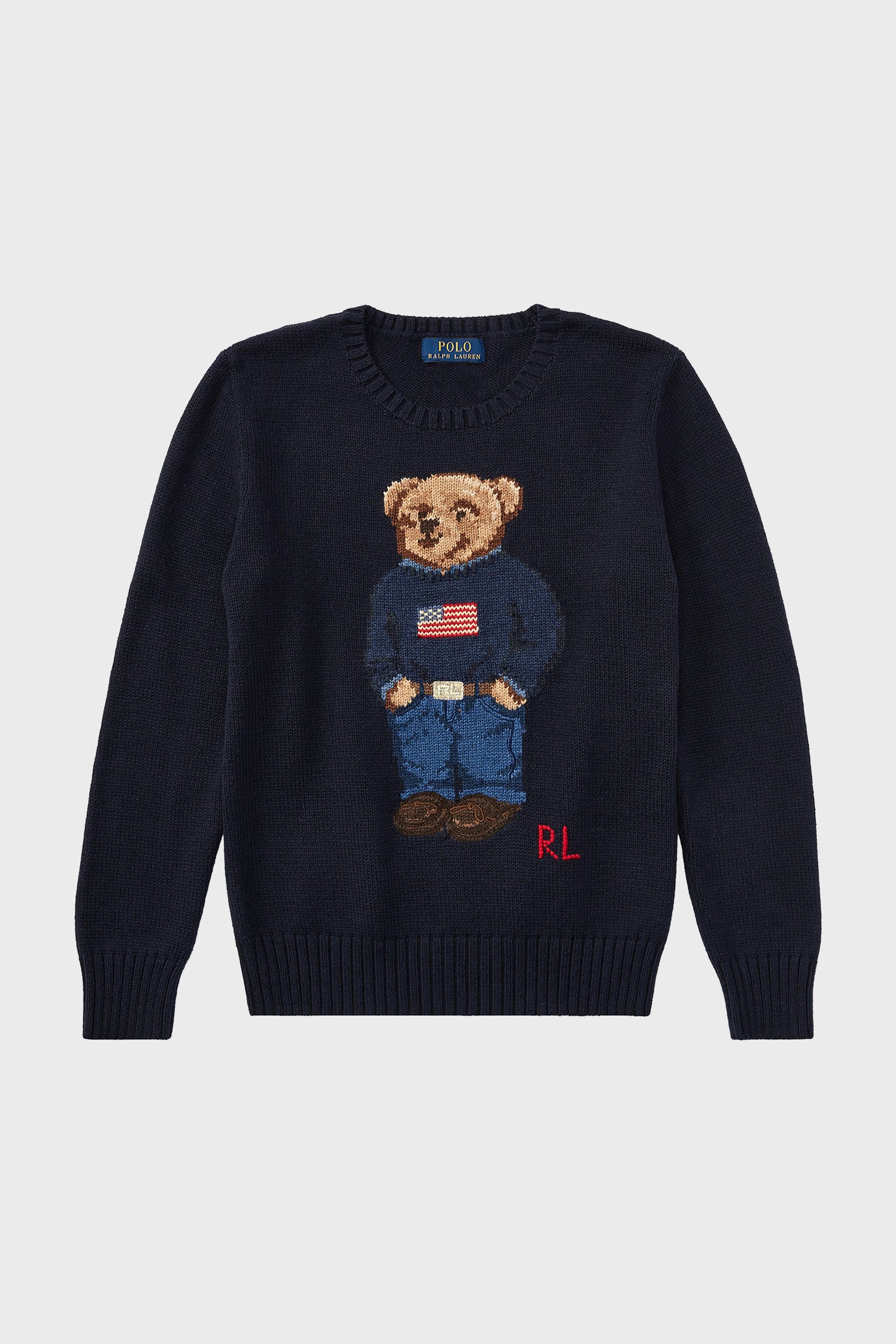 Boys Long-Sleeve Flag Bear Crewneck Sweater