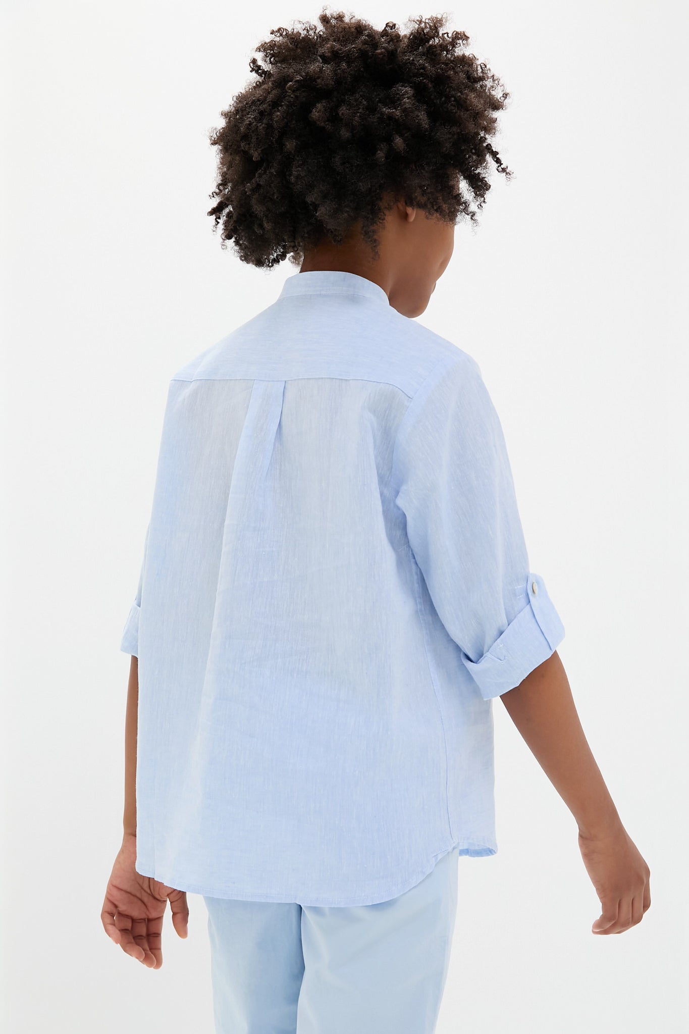 Light Blue Jazmin Linen Mix Long Sleeve Shirt