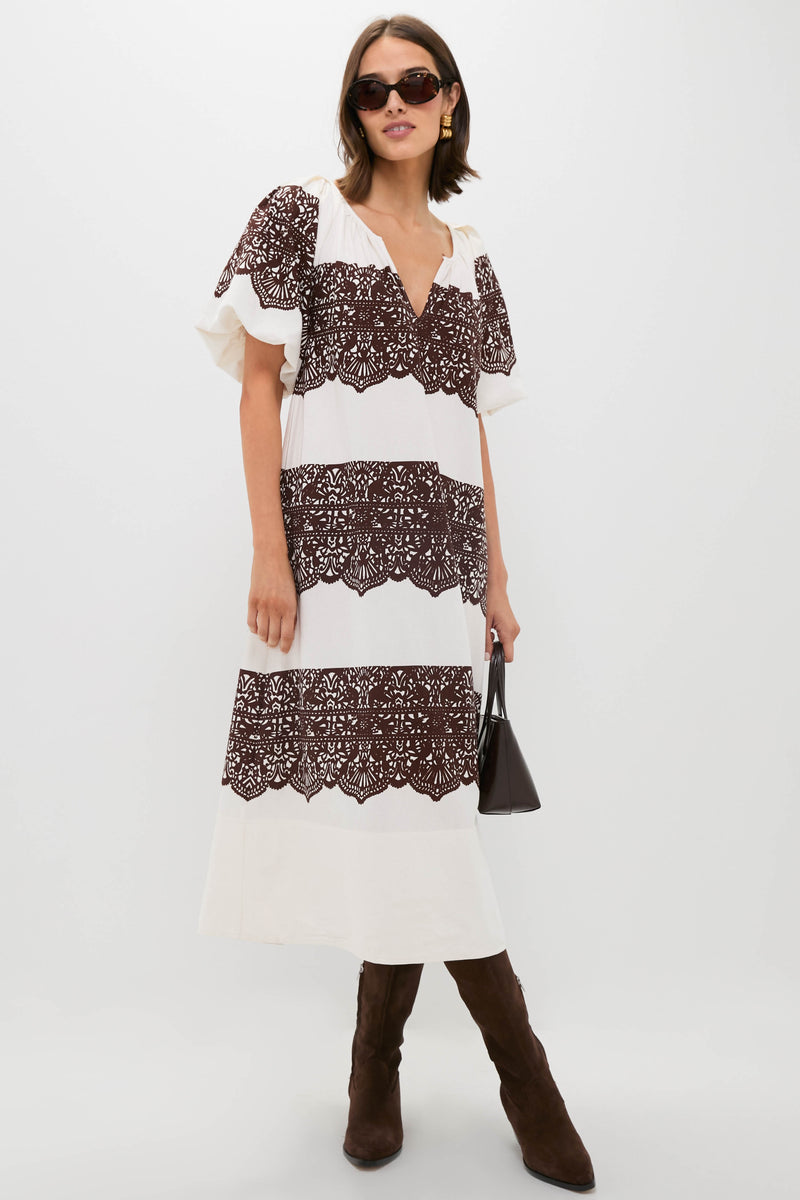 Cream with Western Lace Print Fairground Dress