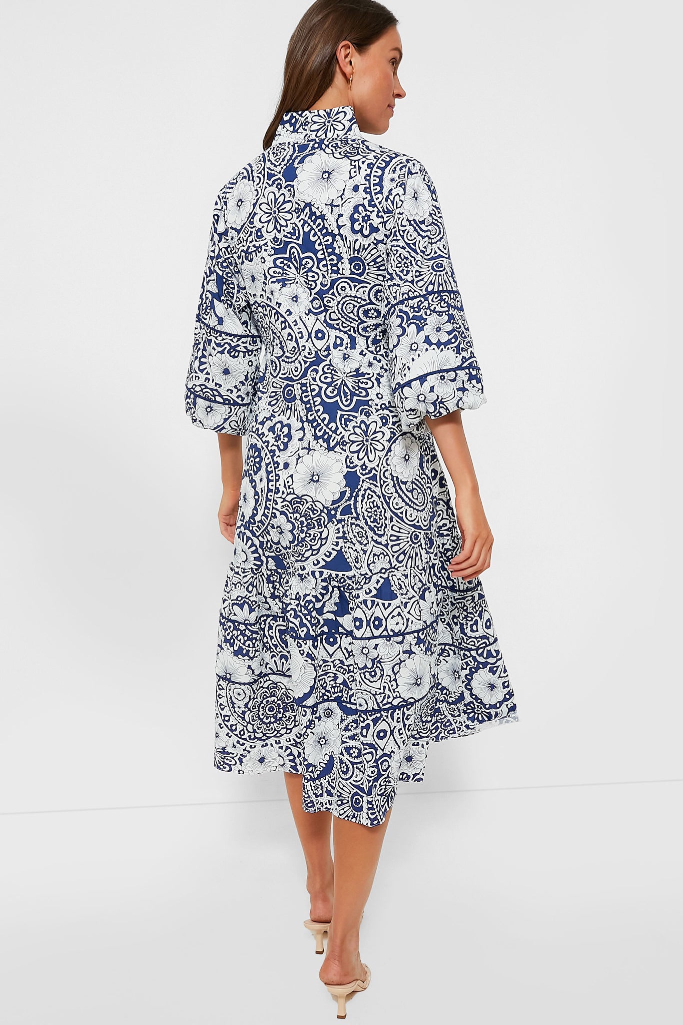 Navy & White Floral Hillsborough Midi Dress