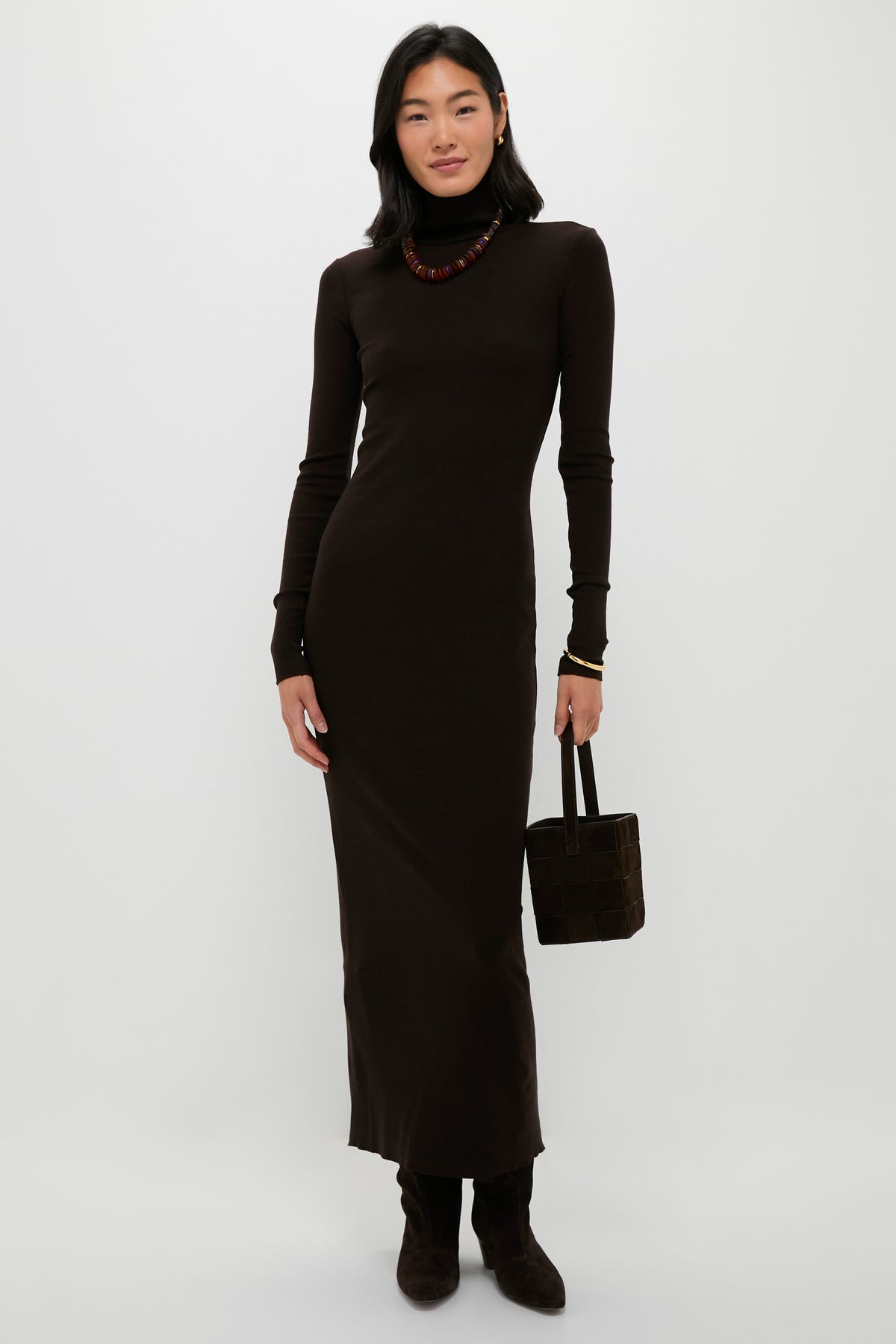 Brown Melange Rib Knit Turtleneck Column Dress | Polo Ralph Lauren Brown Melange Rib Knit Turtleneck Column Dress | Polo Ralph Lauren