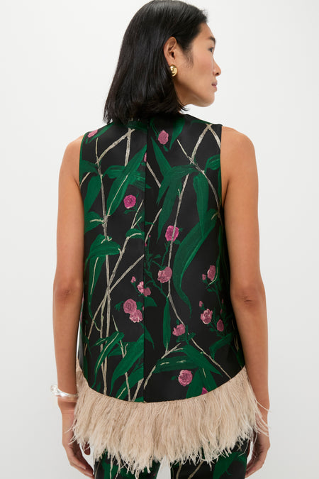 Bamboo Jacquard La Scala Top with Feathers