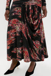 Black Printed Shiny Jersey Ruched Long Dress