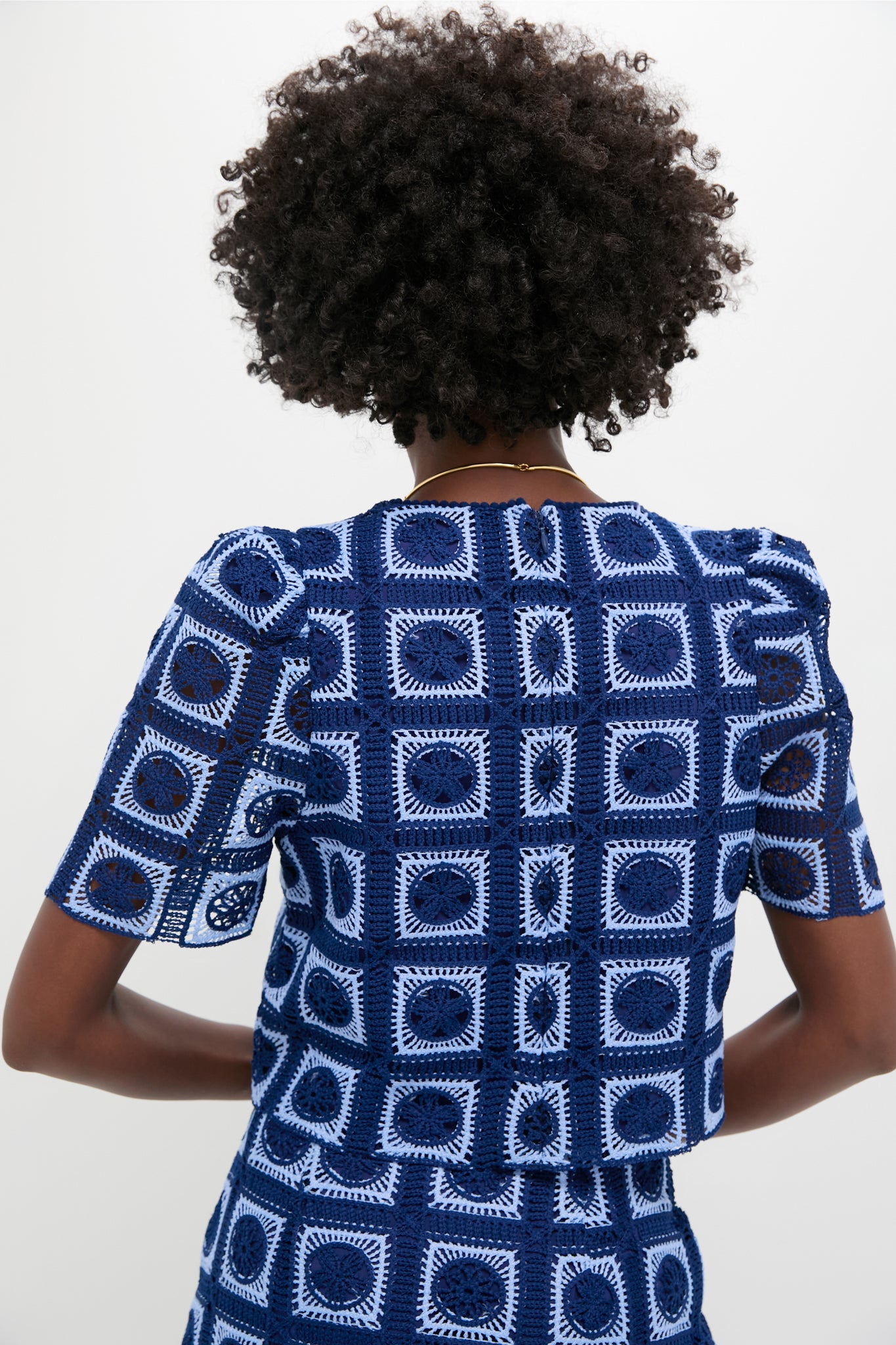 Navy & Sky Blue Crochet Banks Top