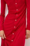 Park Avenue Red Matte Jersey Knit Collared Dress