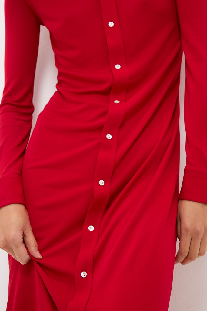 Park Avenue Red Matte Jersey Knit Collared Dress
