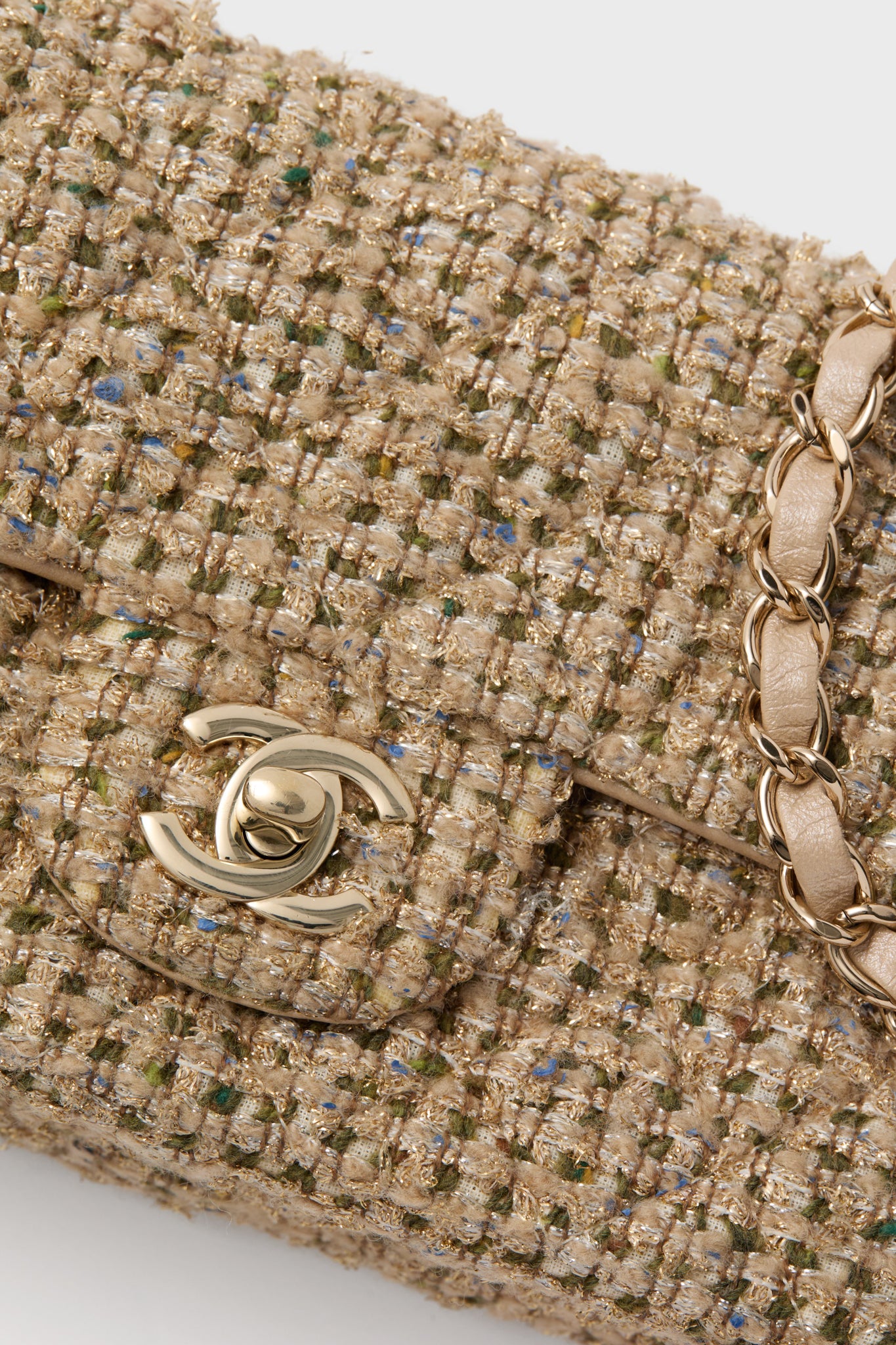 CHANEL Beige Tweed Mini Matelasse Chain Crossbody