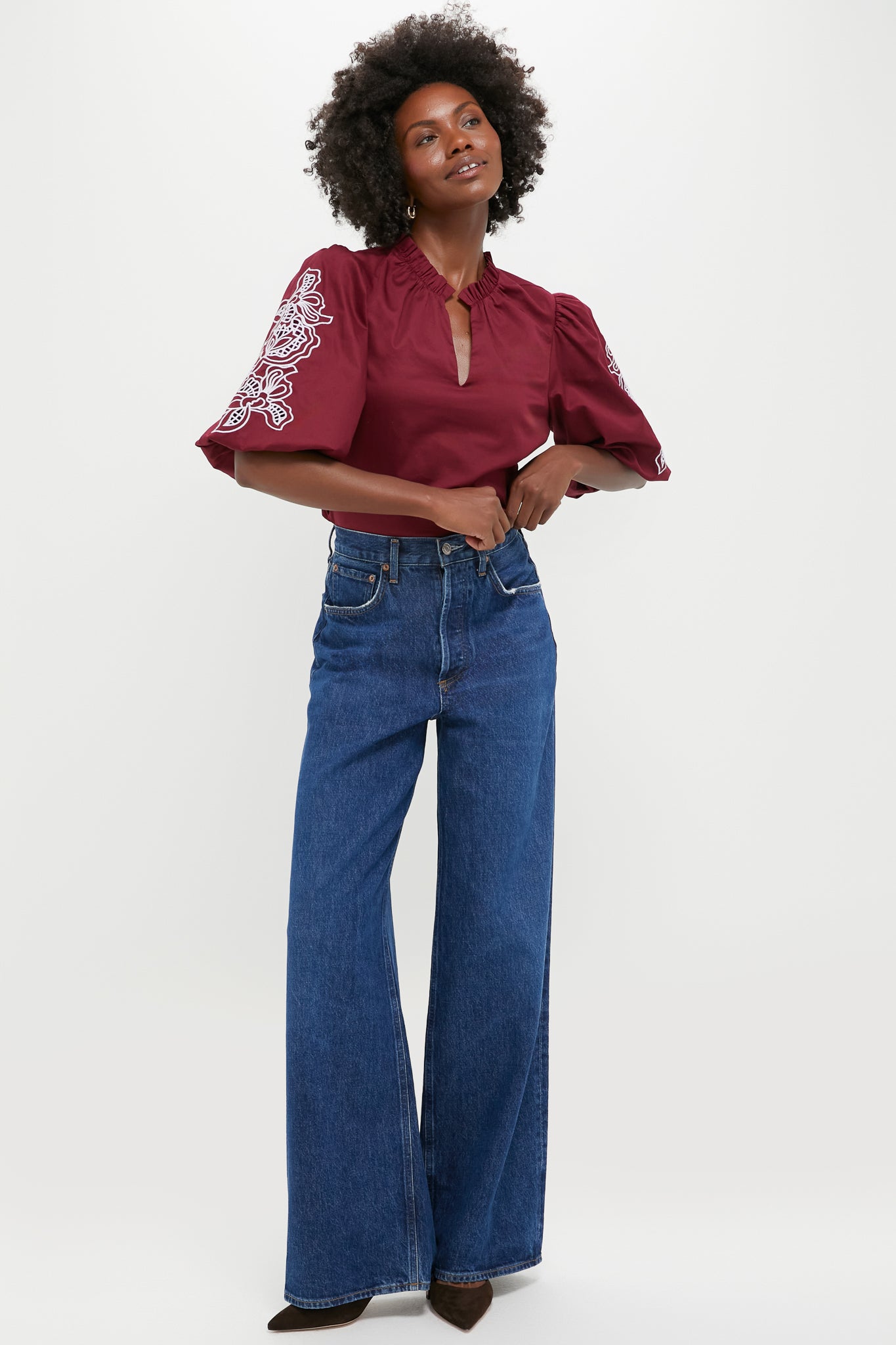 Plum with Lilac Embroidery Floria Blouse