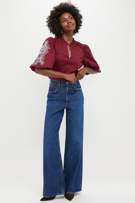 Plum with Lilac Embroidery Floria Blouse