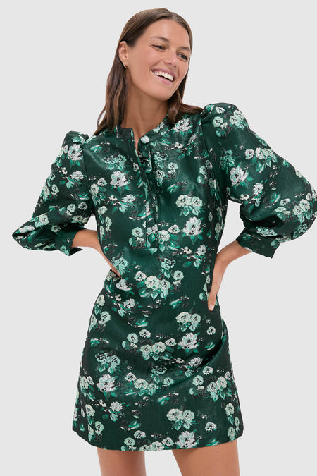 Emerald Magnolia Floral Jacquard Samantha Dress