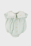 Pembridge Striped Plane Embroidery Short Sleeve Romper in Green