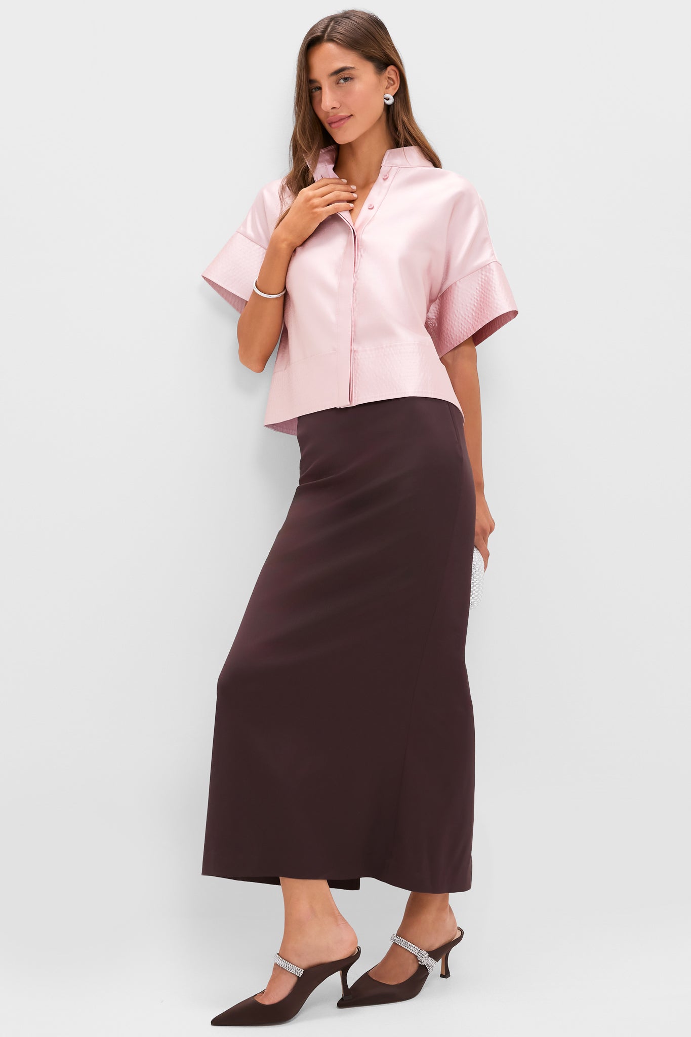 Light Pink Dupioni Trapunto Stitch Sofia Shirt | Tuckernuck